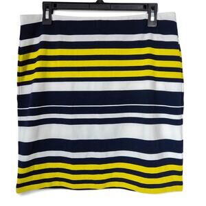 Ann Taylor Striped Knit Mini Skirt White Navy Yellow Size 10 Preppy
